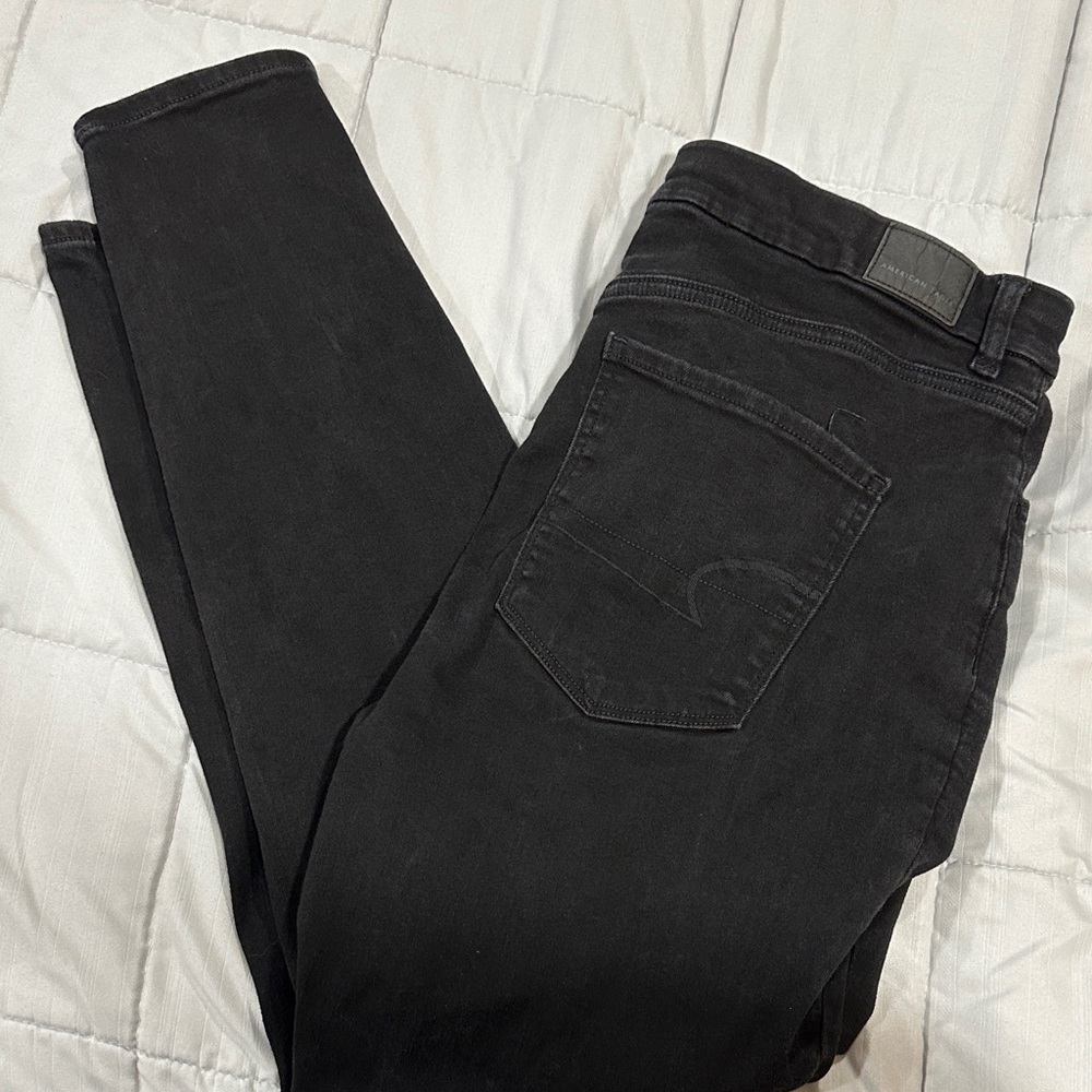 Curvy High Rise Jeggings American Eagle Outfitters Charcoal Stretch Jeans (J307)